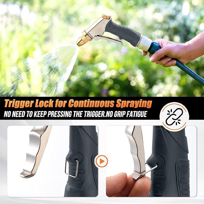 Hose Nozzle, 100% Heavy Duty Metal Garden Hose Spray Nozzle, Full Brass Nozzle High Pressure Water Hose Nozzles with Adjustable Spray Patterns for Watering Plants, Car Washing, and Pet Showering | Nozzle High Pressure Water Hose Nozzles with Adjustable...