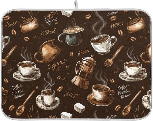 Coffee Beans Dish Drying Mat for Kitchen Counter 18 x 24 Inch Absorbent Microfiber Dry Dishes Mats Drainer Mat Dish Drying Pad for Countertops