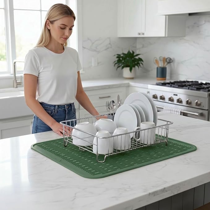 MicoYang Silicone Dish Drying Mat for Multiple Usage,Easy clean,Eco-friendly,Heat-resistant Silicone Mat for Kitchen Counter or Sink,Refrigerator or Drawer Liner Green 2XL 24 inches x 18 inches