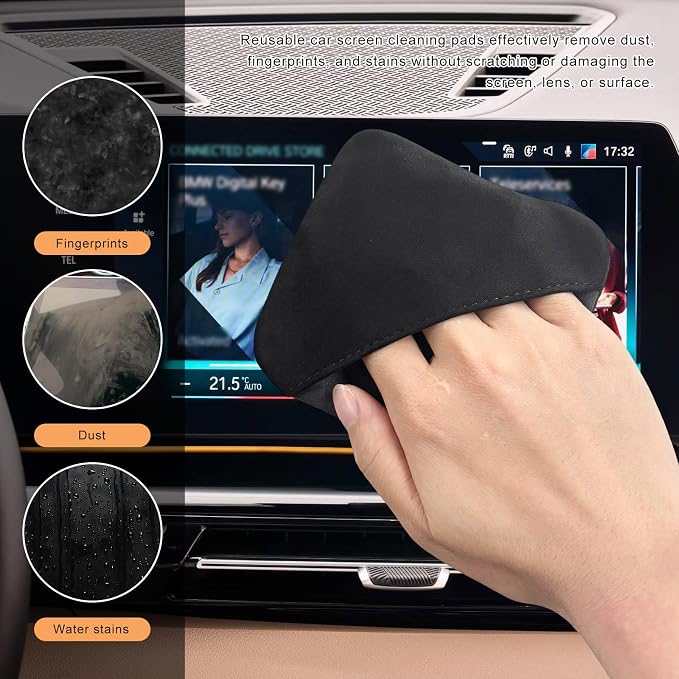 2 PCS Car Screen Cleaner, Square Microfiber Cloth Non-Scratch Auto Touchscreen Cleaning Wipes, Foldable Touch Screen Pad Universal Cleaning Tool for Vehicle Dashboard Display (Square+Rectangle)