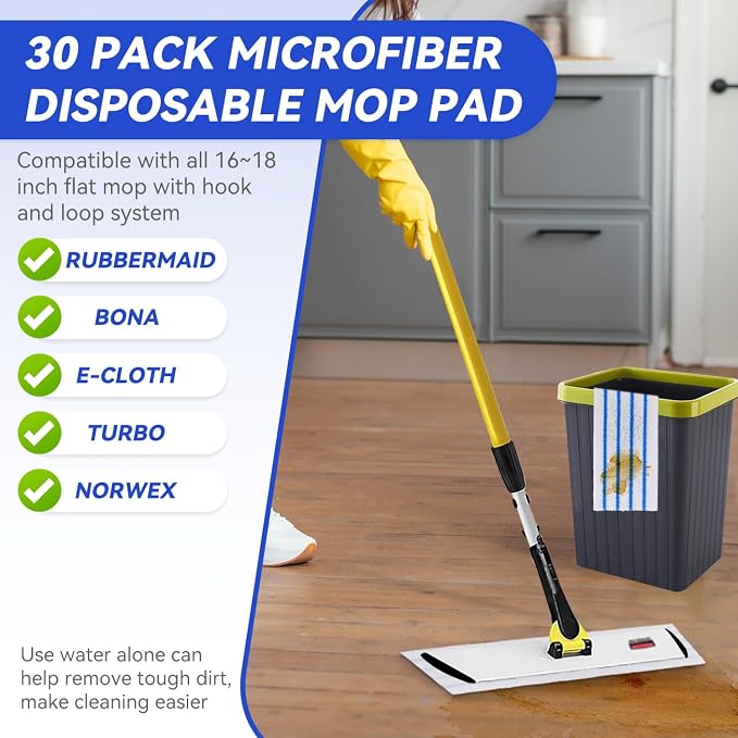 Replacement Disposable Microfiber Pad Fit for Rubbermaid Quick Connect Mop System - 50 Pack Wet & Dry Commercial Cleaning Refills with Scrubbing/Scouring Stripes Fit for Any Flat System 17 and 18 Inch