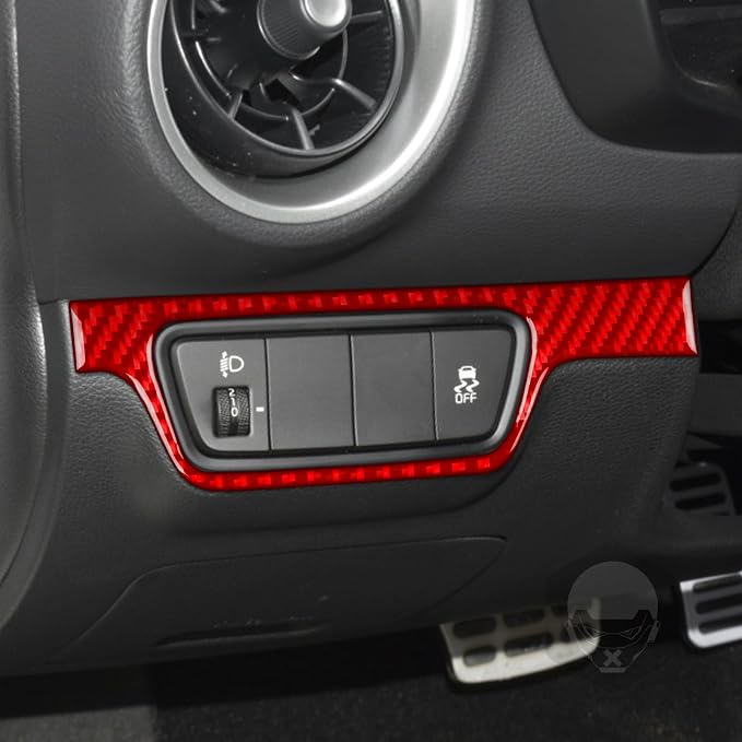 Red Real Carbon Fiber Trim for KIA Forte K3 Accessories | for 2019 2020 2021 2022 2023 2024 Headlight Switch Button Panel Frame Sticker Interior Thick Overlay Decal