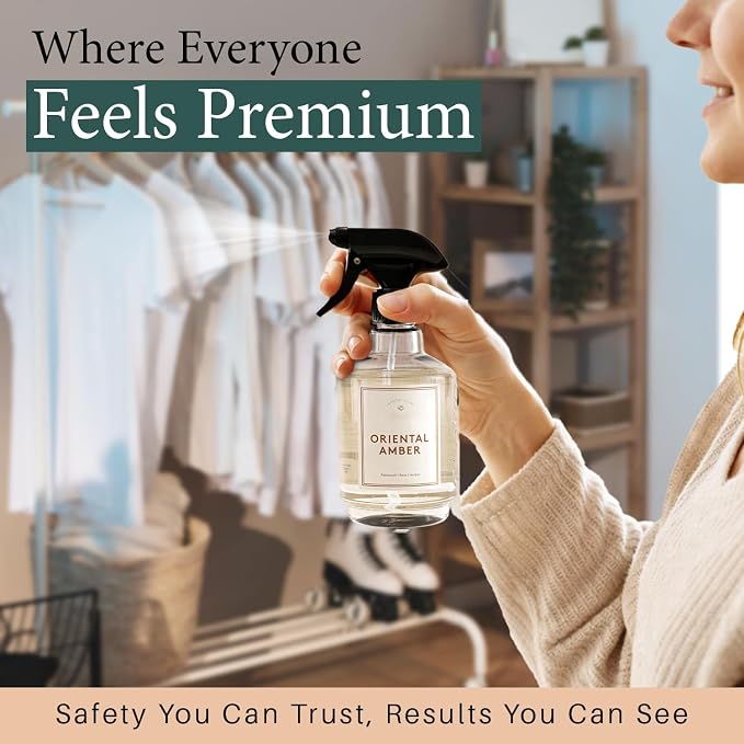Chakra Freshener Fabric Spray - Long-Lasting Multi-Purpose Laundry Scent for Bedding, Clothes & Home Fabric Deodorizer, Luxury Room Deodorizer, Linen Spray w/Trigger, 16.9 fl oz, Oriental Amber