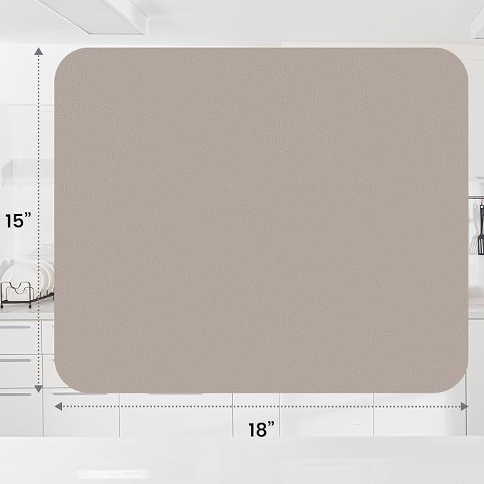 WISELIFE Dish Drying Mat Super Absorbent Drying Mat Large Dish Drying Mats for Kitchen Counter Easy Clean Dish Mat Kitchen Drying Mat15"x 18" Classic Khaki
