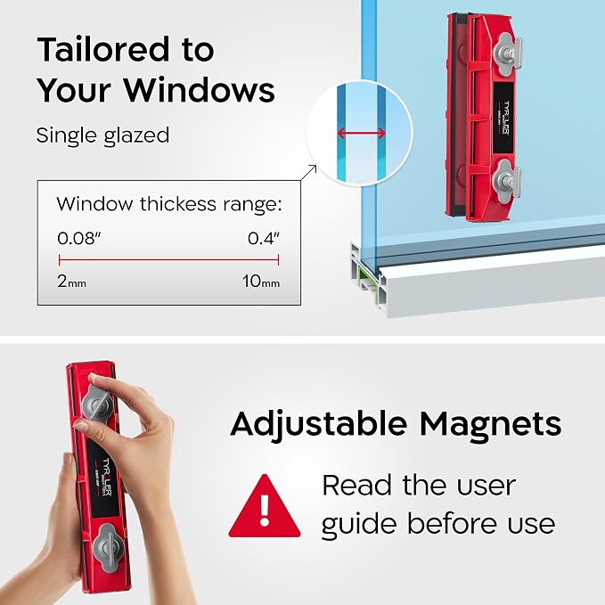 Tyroler Glider S-1 AFC Magnetic Window Cleaner Tool Fits Windows 0.1"-0.4" | | Double-Sided Window Cleaner Tool Fits Windows 0.1"-0.4" Thick | Magnet Window Cleaner | Magnetic Glass Cleaner
