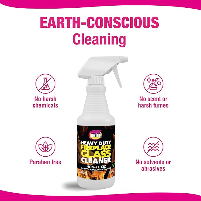 Quick N Brite Fireplace Glass Cleaner Kit with Cloth and Sponge, Removes Soot, Smoke, Creosote, and more, 16 oz, 1-Pack