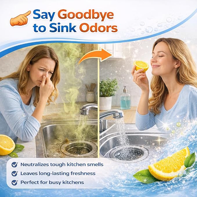 Garbage Disposal Cleaner Tablets – Citrus Foaming Tablets for Sink & Drain Deodorizing | 24 Pack, 1 Year Supply | Removes Odor, Grease & Food Buildup | Fits All Disposals