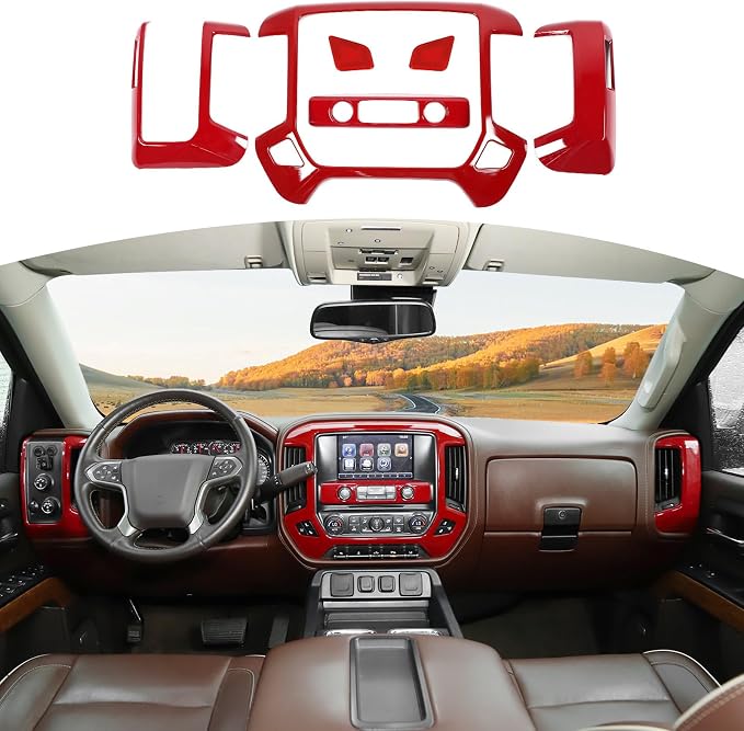 RT-TCZ for Silverado Red Dash Panel Trim Cover for GMC Sierra Chevy Silverado 2014-2017 ABS Interior Accessories 4pcs