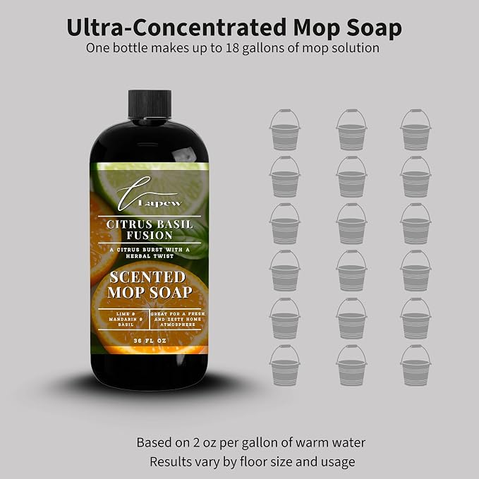 Lapew Citrus Basil Scented Mop Soap - Luxury Floor Cleaner Concentrate for Mopping Tile, Laminate, Vinyl & Hardwood | Streak-Free, Low-Foam | 36 oz