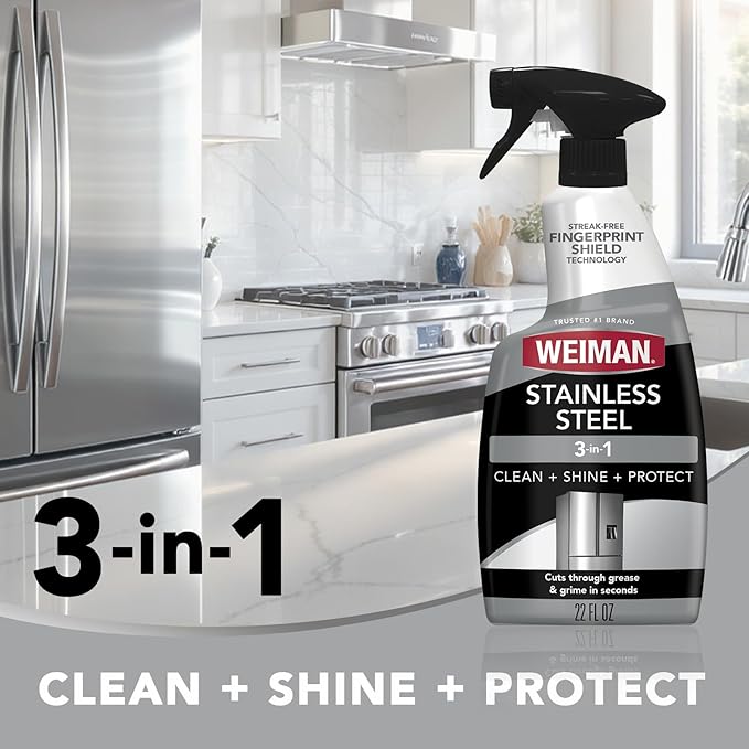 Weiman Stainless Steel Cleaner & Polish, 2 Pack, Anti Fingerprint Spray Stainless Steel Cloth, Water Spots & Grease, No Streaks or Residue, Safe for Metal Polish, Chrome, Appliances, Sinks & Grills