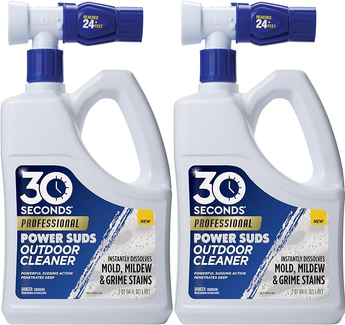 30 SECONDS Pro Power Suds Mold Pro Mold and Mildew Stain Remover | Scrub Free | Brighter Results Instantly | Ready To Use | 64 fl. oz. Hose End Sprayer (2 Pack)