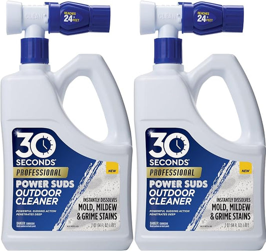 30 SECONDS Pro Power Suds Mold Pro Mold and Mildew Stain Remover | Scrub Free | Brighter Results Instantly | Ready To Use | 64 fl. oz. Hose End Sprayer (2 Pack)