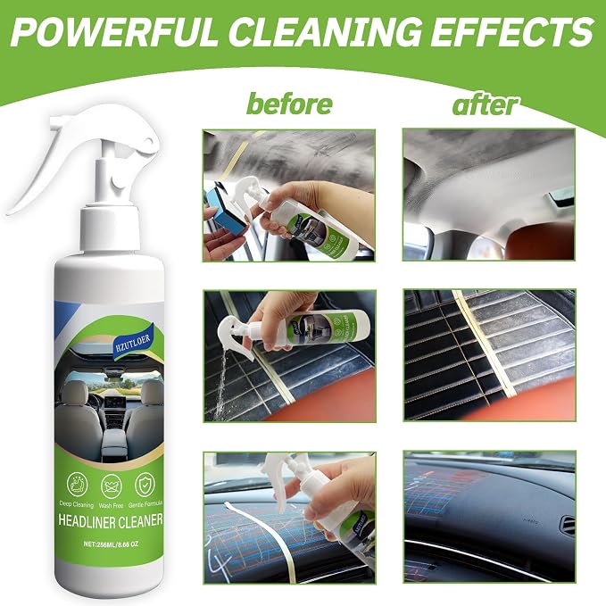 8.66 OZ (256 ml) Car Ceiling Cleaner,Headliner Cleaner,Multifunctional Car Interior Roof Fabric Cleaner Spray,Multi Purpose Deep Clean for Leather,Fabric,Plastic of Auto and Home