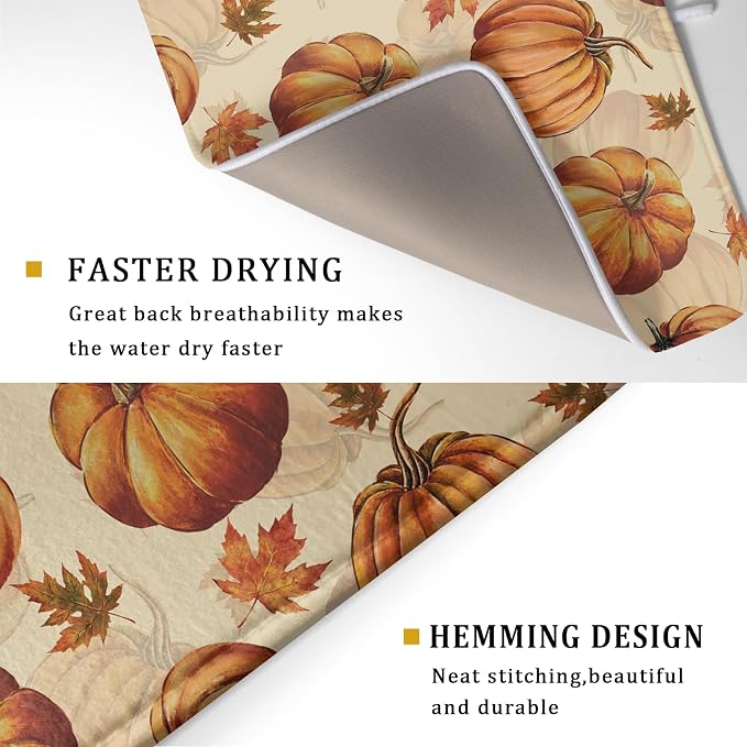 Fall Dish Drying Mat for Kitchen Counter Watercolor Pumpkin Festival Microfiber Absorbent Dish Draining Reusable Washable Foldable Extra Large 18"x24"
