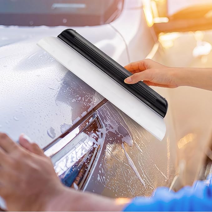 2 Pack 14 Inch Car Drying Squeegee Black Longer Silicone Water Squeegee Window Shower Blade Automotive Flexible Auto T-bar Rubber Squeegees for Car Windshield Glass Bathroom Wash Tool