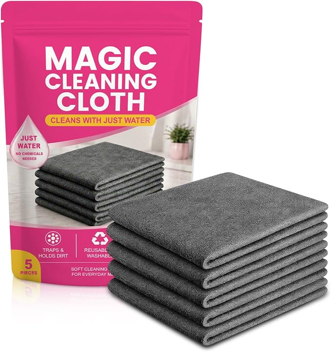 5PCS Magic Cleaning Cloth, Thick Microfiber, Streak‑Free for Windows & Glass, Lint Free Reusable Glass Cleaning Rags, Streak Free Magic Cloth for Car Windshields, Mirrors, Stainless Steel (20x30cm)