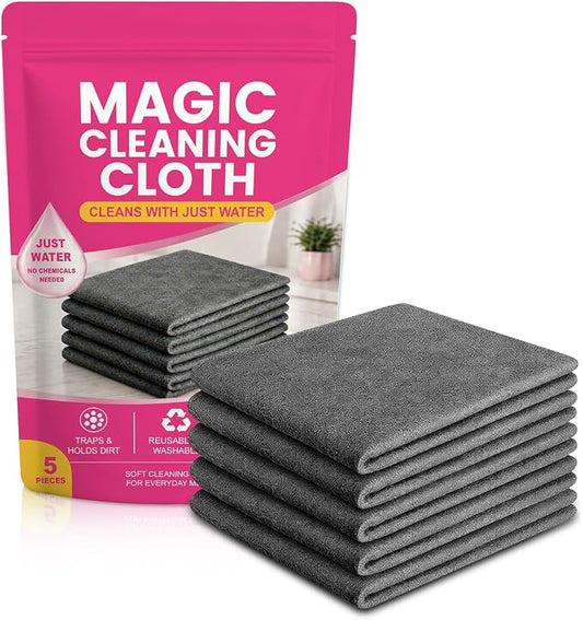 5PCS Magic Cleaning Cloth, Thick Microfiber, Streak‑Free for Windows & Glass, Lint Free Reusable Glass Cleaning Rags, Streak Free Magic Cloth for Car Windshields, Mirrors, Stainless Steel (20x30cm)