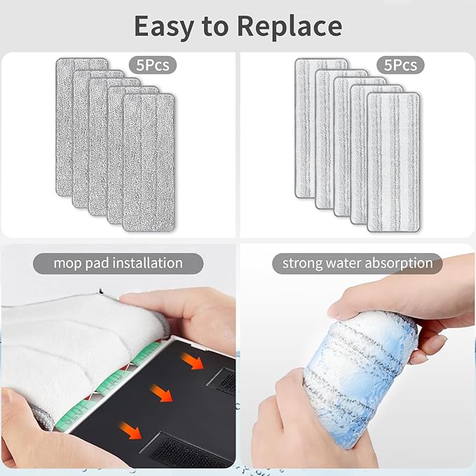 10 Pack Mop Replacement Pads for Joymoop, 13 x 4.9 in Refills | Washable, reusable microfiber pads fit most 11-13-inch flat mops and deliver strong absorption for wet or dry floor cleaning