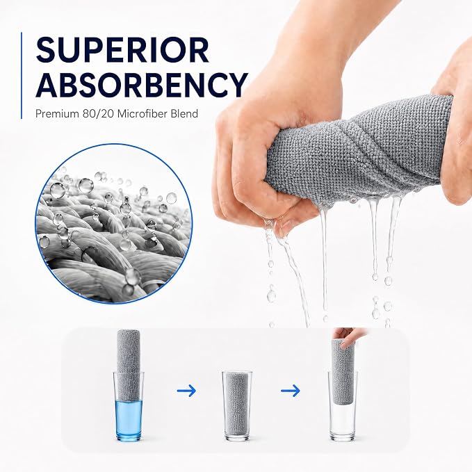 Veco Microfiber Cleaning Cloth Roll 80 PCS Gray, 12" x 12" | Lint-Free, Streak-Free, Tear Away Reusable Microfiber Towels, Cleaning Rags for Kitchen, Car & Home