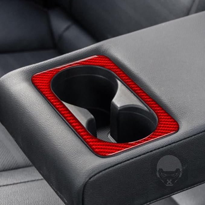 Red Real Carbon Fiber Trim for KIA Forte K3 Accessories | for 2019 2020 2021 2022 2023 2024 Rear Cup Holder Panel Cover Sticker Interior Thick Overlay Decal