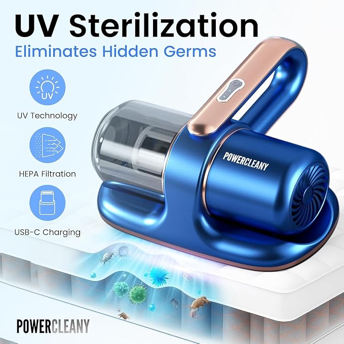 Cordless Mattress Vacuum Cleaner with UV Light, 13KPa Handheld Bed and Sofa Vacuum for Upholstery, HEPA Filter, Ideal for Couches, Cribs, and Furniture, Bed Cleaner,