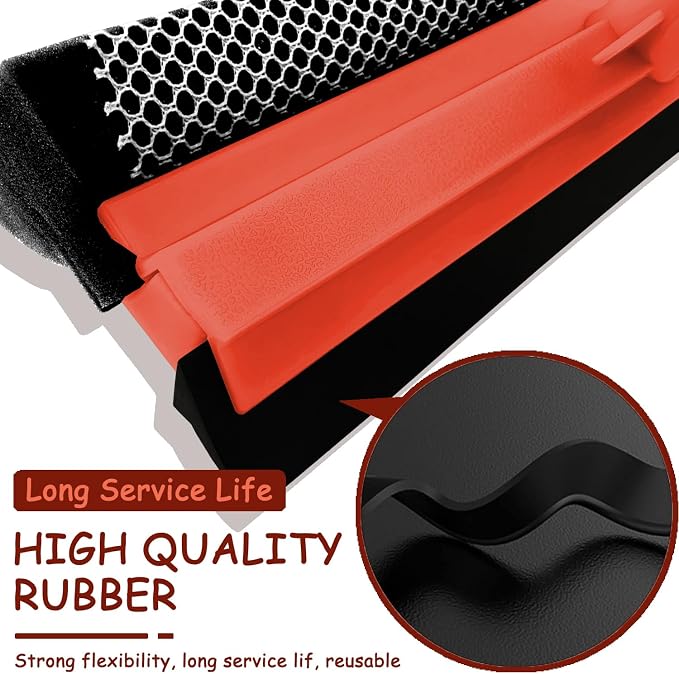 Shower Squeegee Window Squeegee Cleaner for Shower Doors Glass, 2 in 1 Window Cleaning Tool Window Scrubber Handheld Squeegee for Car Windshield with Sponge and Rubber Squeegee, Red
