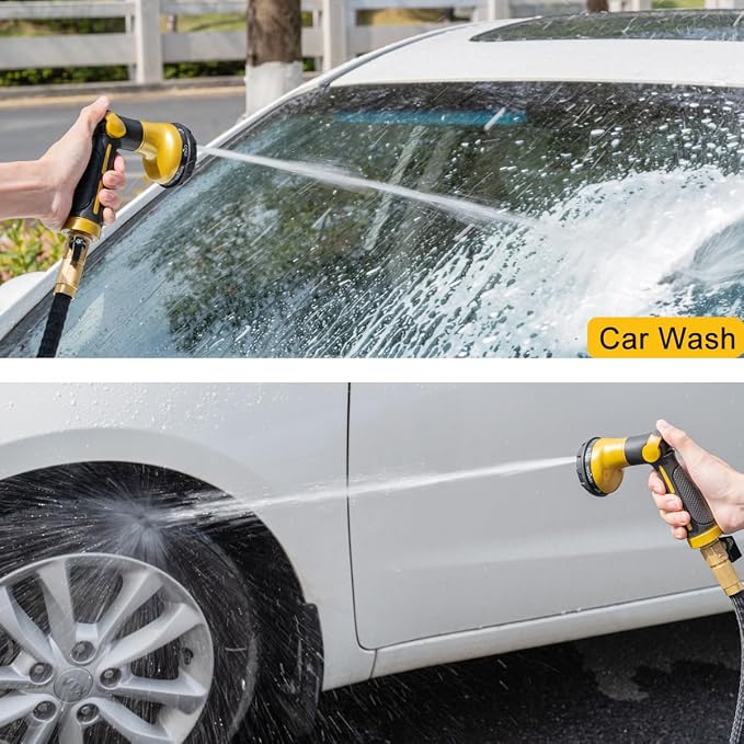 FANHAO Heavy Duty Garden Hose Nozzle, Metal Hose Sprayer Easy Thumb Control | 8 Spray Patterns, Rustproof Water Nozzle, Non-Slip Ergonomic Grip, Elder & Child Friendly for Garden, Car & Pet, Yellow