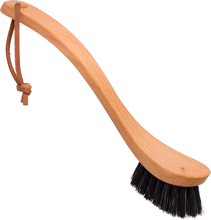 Redecker Dish Brush, Horsehair, Curved Handle – Precision Head for Delicate Cleaning, Made in Germany