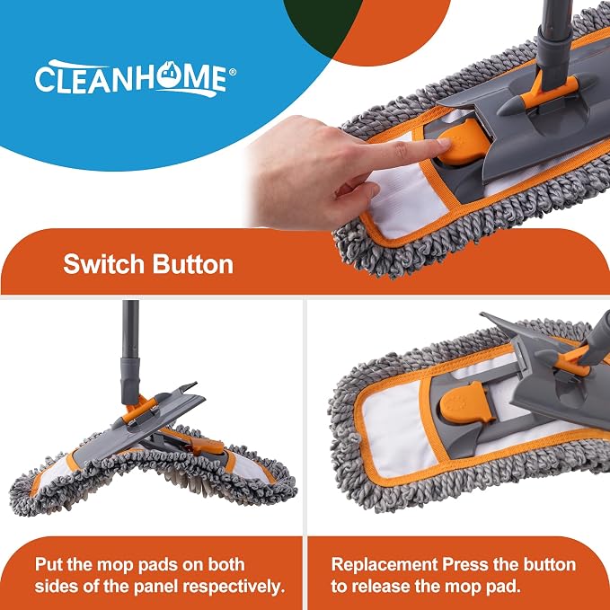 CLEANHOME Microfiber Mop Pads, 4 Pieces | Fit CLEANHOME Dust Mop: B09PBPGSJ3, For Floor Cleaning, Twisted Microfiber Replacement Pads