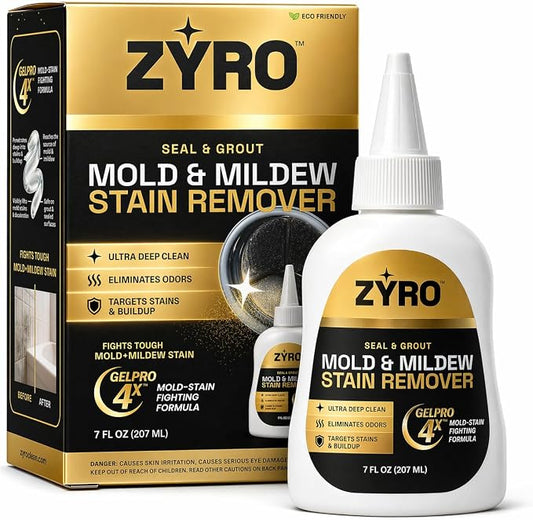 Zyro Mold Stain Remover Gel | Heavy Duty Mold & Mildew Stain Remover | Tile, Grout & Caulk Cleaner | Front Load Washing Machine Seal Cleaner | Bathroom Shower Cleaner | 7 Oz
