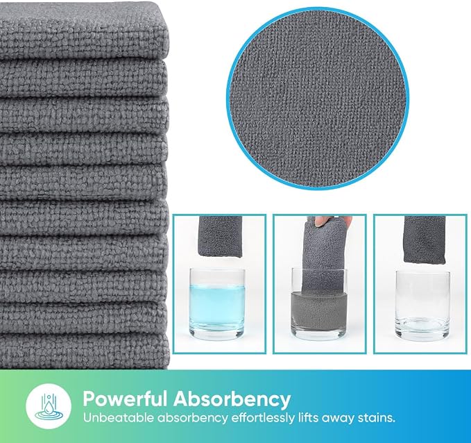 HOMEXCEL Grey Microfiber Cleaning Cloths, 20 Pack Cleaning Rags - Lint Free & Scratch-Free Microfiber Towels for Cars, House & Kitchen, Absorbent Cleaning Towels, 11.5 x 11.5 Inch
