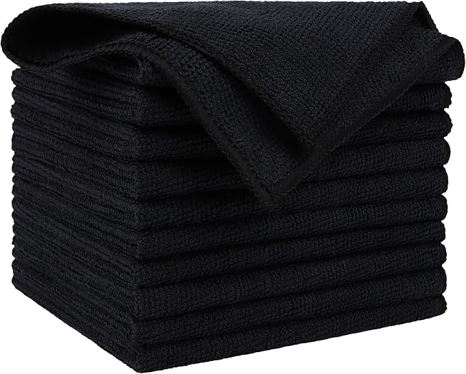 AIDEA Microfiber Cleaning Cloth-10PK, Black Microfiber Towels,12×12" | Microfiber Towels for Cars, Wash Cloths, Lint Free Cleaning Rags for SUVs, House, Kitchen, Window, Car Cleaning Wipes