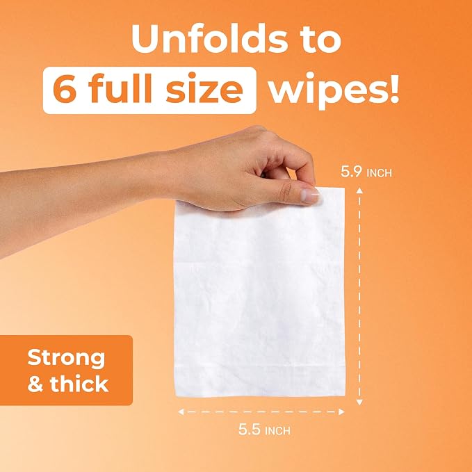 Impossibly Compact Travel Wipes - 99.5% Water - Safe for Sensitive Skin & Hypoallergenic, Resealable, Thick & Durable - For Adults & Kids - Unscented, 30 Pack Total 180 Wipes