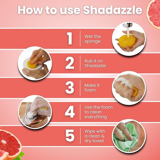 Shadazzle Natural All Purpose Cleaner and Polish, 1 Pack Grapefruit Scent | Clean & Polish Surfaces, All Natural Ingredients, Easy to Rinse, For Kitchen, Bathroom, Tiles, Glass, Sink, Stainless Steel