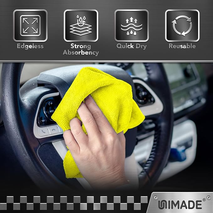 UNIMADE Microfiber Cleaning Cloth, 100PK Commercial Grade Work Rags Microfiber Towels for Cars Cleaning Rags Bulk Detailing Cloth for Automotive Bar Mechanic Restaurant Garage, 11.5"x11.5", Multicolor