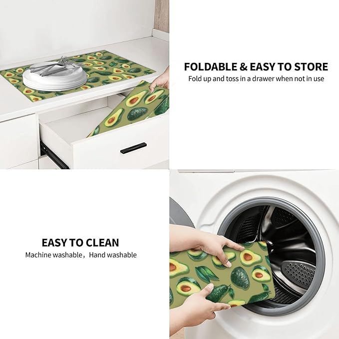 Green Avocado Dish Drying Mat For Kitchen Counter, Super Absorbent Microfiber Dish Drying Pad, Kitchen Gadgets For Easy Clean Multi-Use Large 18"x24"