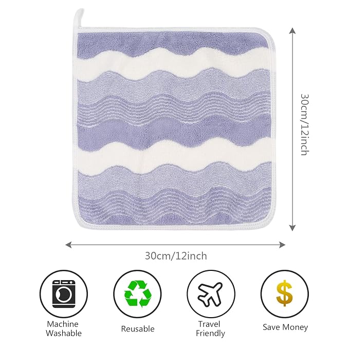 SINLAND Absorbent Coral Velvet Washcloth Ultra Soft Microfiber Face Towels 12 x 12 inch Multi-Purpose Face Cloths for Household and Sport