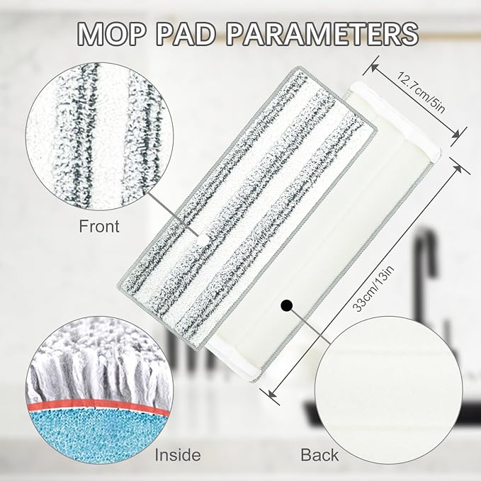 12 Pack Microfiber Mopping Pads Compatible with JOYMOOP, Libman, Oshang Flat Mop and Most 13"X5" Flat Floor Mop, Reusable & Washable Microfiber Cleaning Pads