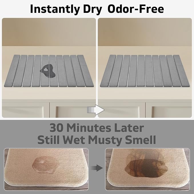 Large Stone Dish Drying Mat for Kitchen Counter, 24"(L)×16"(W) Collapsible Quick Drying Dish Mats, Ultra Absorbent Diatomaceous Earth Mats for Bottles, Match Any Countertop