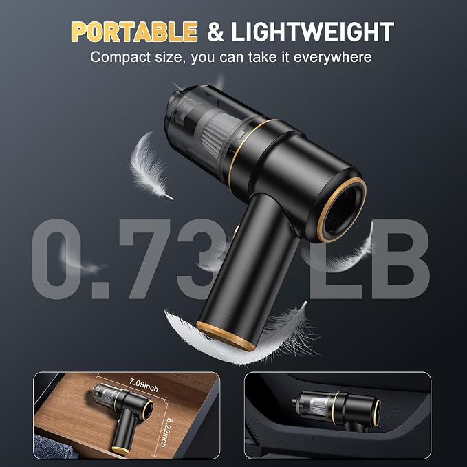Handheld Car Vacuum Cleaner, 9000PA Hand Held Vacuum Cleaner & Air Duster | 120W High Power Portable Cordless, Rechargeable, Multi-Nozzles & LED Light, For Home, Car, Office