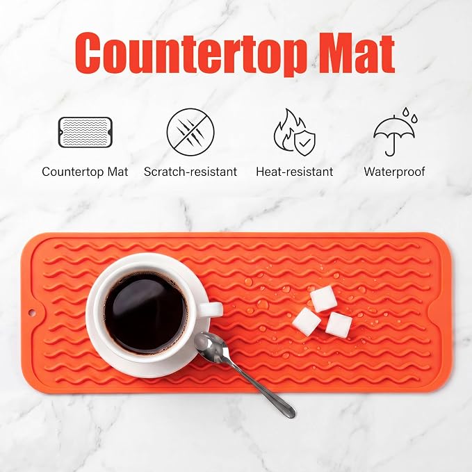 MicoYang Silicone Dish Drying Mat for Multiple Usage,Easy clean,Eco-friendly,Heat-resistant Silicone Mat for Kitchen Counter,Sink,Bar,Bottle,or Cup Orange M 17 inches x 6 inches