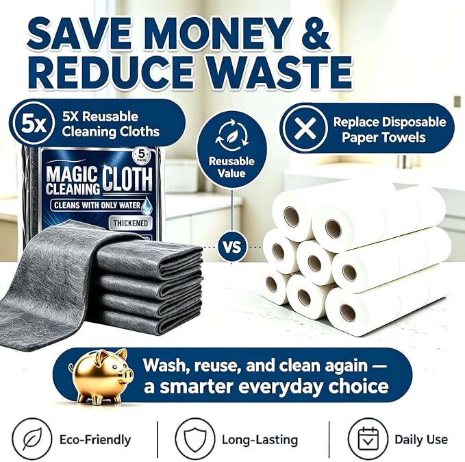 Genie Magic Cleaning Cloth, 10 Pack XXL Microfiber Cleaning Cloths | Lint Free Streak Free Reusable Cleaning Rags for Windows, Mirrors, Stainless Steel, Kitchen, Cars & Screens