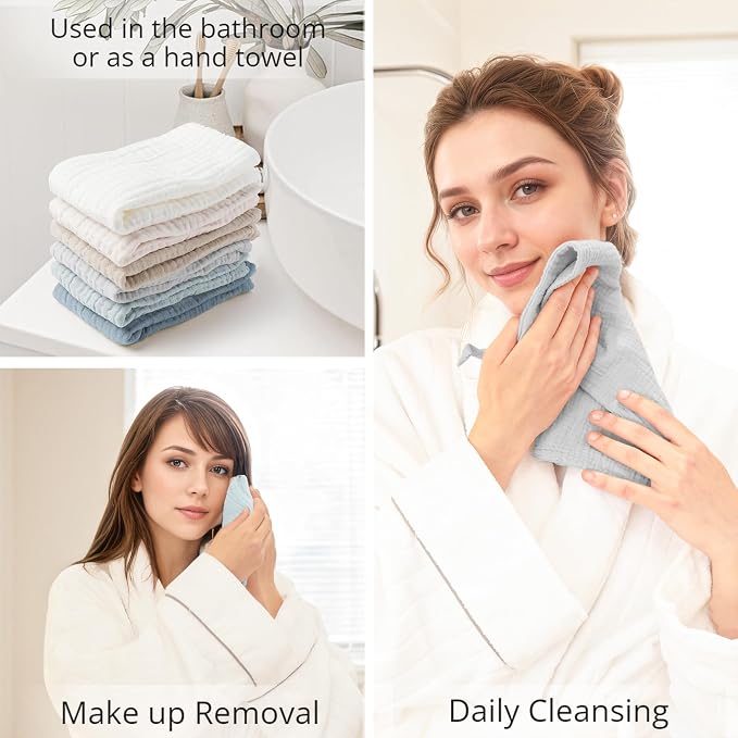 Konssy 6 Pack Face Cloths, Soft Wash Cloth for Washing Face, Cotton Face Towels for Sensitive Skin Women Facial Makeup Remover Reusable Absorbent Washcloths （11 x 11 Inch）
