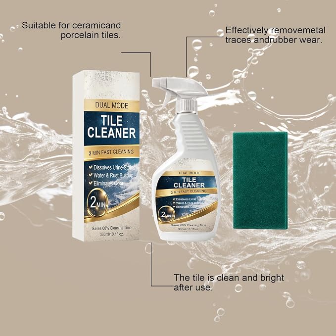 Grout & Tile Cleaner Spray 10.14 fl.oz with Sponge, Foam | Acidic foam spray for ceramic and porcelain tile grout, helps clean hard water and rust stains, includes sponge, dual nozzle