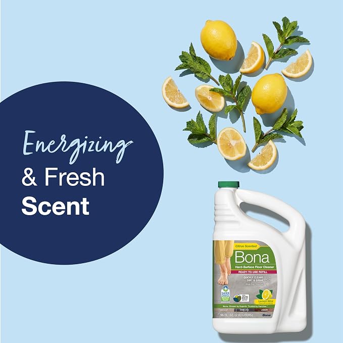 Bona Multi-Surface Floor Cleaner Refill - 96 fl oz - Lemon Mint | Residue-Free Floor Cleaning Solution refill for Spray Mop and Spray Bottles - Use on Stone, Tile, Laminate, and Vinyl Floors