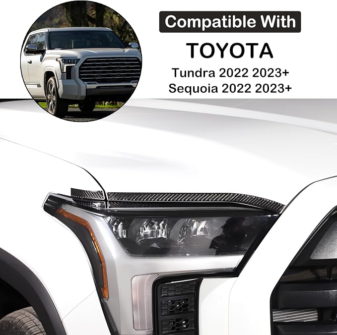 Aunginsy Car Front Headlight Eyebrow Trim Sticker Compatible with Toyota Tundra/Sequoia 2022 2023 2024 Pickup Truck Real Carbon Fiber Material Decorative Sticker Protection Cover Exterior Accessories