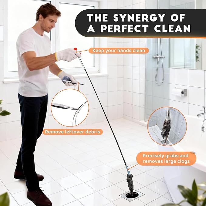 Flexible Grabber Claw (4 Claws), Drain Snake with Tweezers, Bendable Hose Grabber Reacher Tool, Retractable Drain Clog Remover Tool, Pickup Tool for Bath Tub, Toilet, Kitchen Sink & Sewer (24 inches)