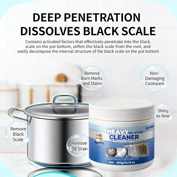 Heavy Oil Stain Cleaner, Pot Bottom Black Stain Cleaner,Stainless Steel Cleaning & Polishing, Powerful Kitchenware Cleaner, Multi-purpose Cleaner for Cookware (400, Grams)