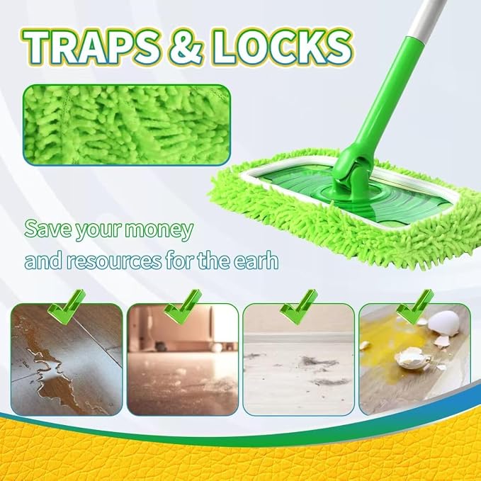 8 Pack Chenille Mop Pads, Reusable Microfiber Mop Refills for 10''–12'' Flat Mops, Washable Wet & Dry Floor Pads for Hardwood, Tile, Compatible with Swiffer Sweeper (M, Count, 6)