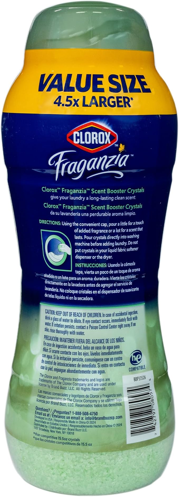 Clorox Fraganzia Laundry Scent Booster Crystals, In-Wash Fragrance Beads for Fresh-Smelling Clothes & Linens, Safe for All Fabrics & Colors, Easy-Pour Bottle, Cedarwood & Sage, 70 Oz
